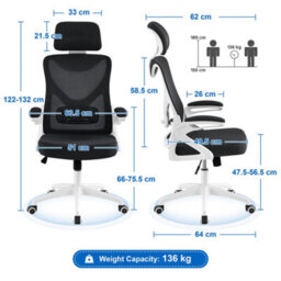 Yaheetech High Back Mesh Office Chair With Headrest And Armrest - White/black - thumbnail 3