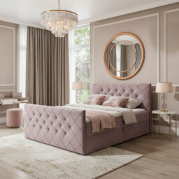Malaga M Bedroom Upholstered Bed Mdf Laminated Board Hr Foam Bonell Spring Wooden Frame With Topper 200X200 Lilac