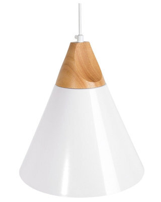 Beliani 1-Light Pendant White Aluminium Cone With Natural Oak Peak, W25 X H132Cm - image 1