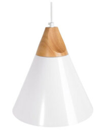 Beliani 1-Light Pendant White Aluminium Cone With Natural Oak Peak, W25 X H132Cm - thumbnail 1