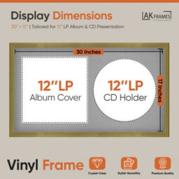 "30X17"" Gold Classic Vinyl Record Frame With Silver Mount For 12 Inch Lp Album Cover & Disc - Ak Frames" - thumbnail 2