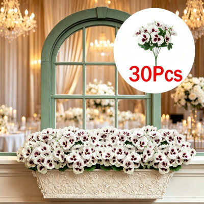 Realistic White Artificial Pansy 30 Bundles, Uv Sun Proof Fake Flowers For Outdoor Planter,porch,patio, Balcony & Home Yard Decor - image 1