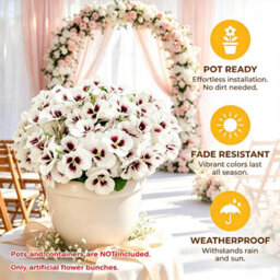 Realistic White Artificial Pansy 30 Bundles, Uv Sun Proof Fake Flowers For Outdoor Planter,porch,patio, Balcony & Home Yard Decor - thumbnail 2