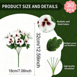 Realistic White Artificial Pansy 30 Bundles, Uv Sun Proof Fake Flowers For Outdoor Planter,porch,patio, Balcony & Home Yard Decor - thumbnail 4