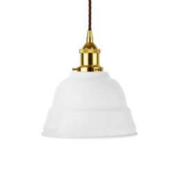 White Lincoln Painted Dome Pendant Light With Gold Lamp Holder And Brown Twisted Cable - Se Home