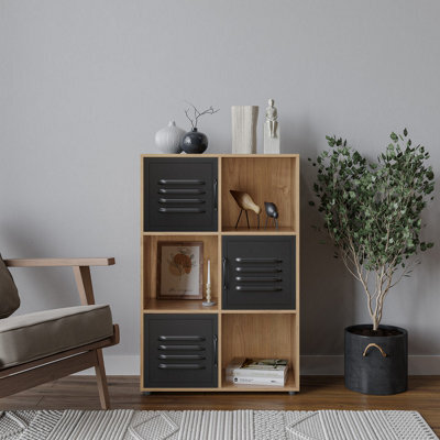 Urbn-Living Urbnliving 91Cm Height 6 Cube Bookcase Black Door Display Storage Unit Shelving Cupboard Oak - image 1
