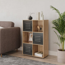 Urbn-Living Urbnliving 91Cm Height 6 Cube Bookcase Black Door Display Storage Unit Shelving Cupboard Oak - thumbnail 2
