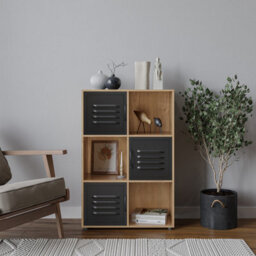 Urbn-Living Urbnliving 91Cm Height 6 Cube Bookcase Black Door Display Storage Unit Shelving Cupboard Oak - thumbnail 1
