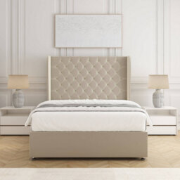 Bsspoke Amelia Divan Bed Set Cream Plush Velvet 54Inch Panel Headboard & Mattress No Drawers In 3Ft 4Ft 4Ft6 5Ft 6Ft - thumbnail 1