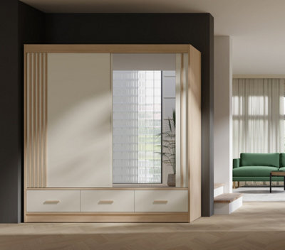 Arte Canada Mirrored Sliding Door Wardrobe 200Cm Cashmere - image 1