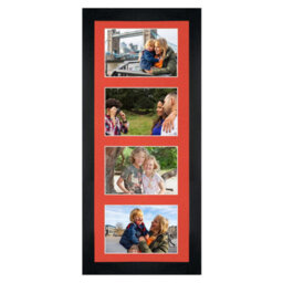 AK Frames 50X20Cm Black Modern Multi Photo Frame With Poppy Red Mount - Holds 4 Apertures (4X) 6X4 Photos - thumbnail 1