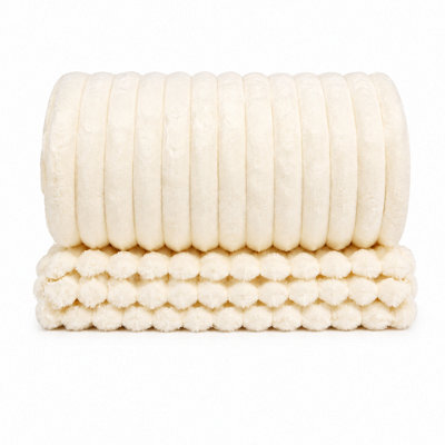 ARLinens Fluffy Fleece Blanket Ribbed For Bed Throw Blanket Reversible Multi Sizes 350Gsm (Cream, Double) - image 1