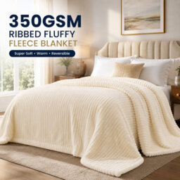 ARLinens Fluffy Fleece Blanket Ribbed For Bed Throw Blanket Reversible Multi Sizes 350Gsm (Cream, Double) - thumbnail 2