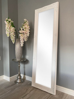 Downton Interiors Antique Style Plain White Tall Ornate Dressing Wall Mirror With Bevelled Glass 142Cm - image 1