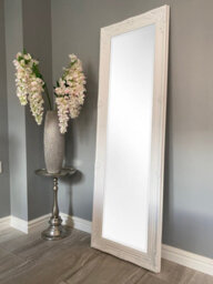 Downton Interiors Antique Style Plain White Tall Ornate Dressing Wall Mirror With Bevelled Glass 142Cm - thumbnail 1