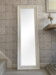 Downton Interiors Antique Style Plain White Tall Ornate Dressing Wall Mirror With Bevelled Glass 142Cm - thumbnail 2