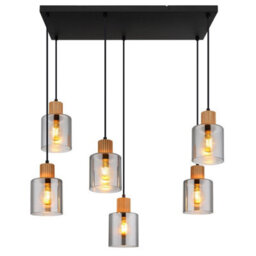 Luminosa Lighting Luminosa Aleidis Cluster Pendant Ceiling Light Matt Black Smoke Glass Shade 6X E27 - thumbnail 3