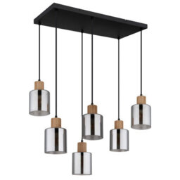 Luminosa Lighting Luminosa Aleidis Cluster Pendant Ceiling Light Matt Black Smoke Glass Shade 6X E27 - thumbnail 2