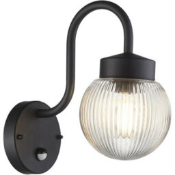 Loops Outdoor Textured Black Wall Light - Clear Ribbed Glass Shade - Non-Dimmable 10W Led E27