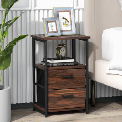 Costway Industrial Nightstand Bedside End Table With 2 Fabric Drawers Storage Shelf - image 1