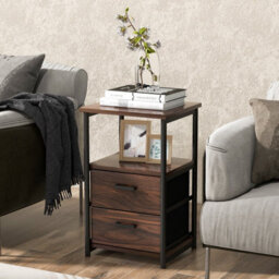 Costway Industrial Nightstand Bedside End Table With 2 Fabric Drawers Storage Shelf - thumbnail 4