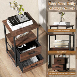 Costway Industrial Nightstand Bedside End Table With 2 Fabric Drawers Storage Shelf - thumbnail 6