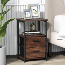 Costway Industrial Nightstand Bedside End Table With 2 Fabric Drawers Storage Shelf - thumbnail 1