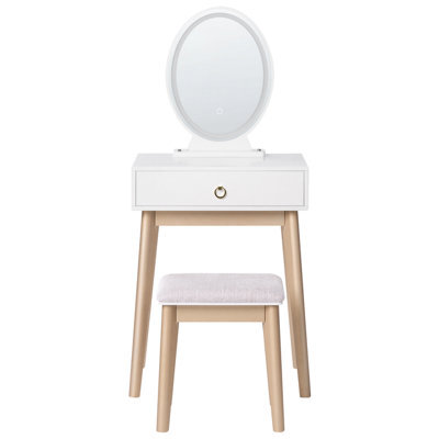 Beliani Dressing Table White And Gold With Led Mirror, Jewellery Organiser And Stool - W58 X D40 X H135Cm - image 1