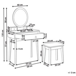 Beliani Dressing Table White And Gold With Led Mirror, Jewellery Organiser And Stool - W58 X D40 X H135Cm - thumbnail 4