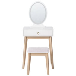 Beliani Dressing Table White And Gold With Led Mirror, Jewellery Organiser And Stool - W58 X D40 X H135Cm - thumbnail 1