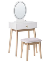 Beliani Dressing Table White And Gold With Led Mirror, Jewellery Organiser And Stool - W58 X D40 X H135Cm - thumbnail 3