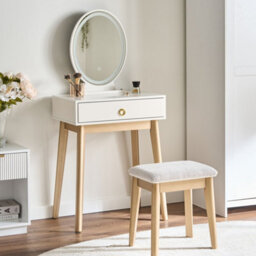 Beliani Dressing Table White And Gold With Led Mirror, Jewellery Organiser And Stool - W58 X D40 X H135Cm - thumbnail 2