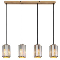 Luminosa Lighting Luminosa Run Bar Pendant Ceiling Light Wood Look K5 Crystals Smoke Colored 4X E27 - thumbnail 3