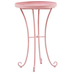 Beliani Pink Metal 2-Seater Bench And Side Table Set With Flared Armrests - Bistro Style Outdoor Seating - thumbnail 8
