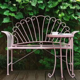 Beliani Pink Metal 2-Seater Bench And Side Table Set With Flared Armrests - Bistro Style Outdoor Seating