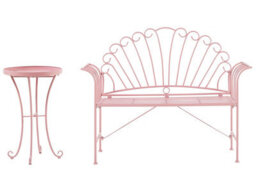 Beliani Pink Metal 2-Seater Bench And Side Table Set With Flared Armrests - Bistro Style Outdoor Seating - thumbnail 3