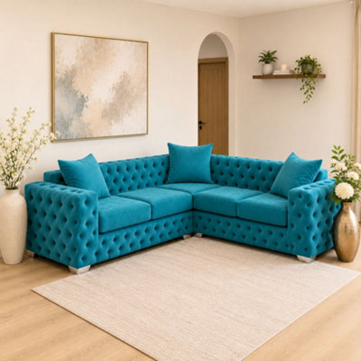 Stratus Interiors Ashley Teal Blue Chesterfield Scatter Back Sofa Collection With Sophisticated Charm-Corner - image 1