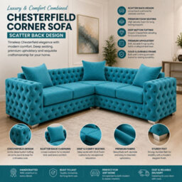 Stratus Interiors Ashley Teal Blue Chesterfield Scatter Back Sofa Collection With Sophisticated Charm-Corner - thumbnail 5