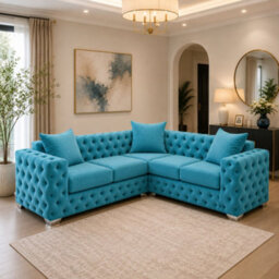 Stratus Interiors Ashley Teal Blue Chesterfield Scatter Back Sofa Collection With Sophisticated Charm-Corner - thumbnail 2