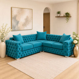 Stratus Interiors Ashley Teal Blue Chesterfield Scatter Back Sofa Collection With Sophisticated Charm-Corner