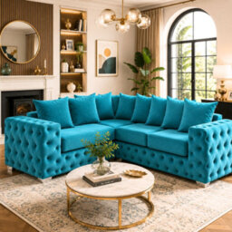 Stratus Interiors Ashley Teal Blue Chesterfield Scatter Back Sofa Collection With Sophisticated Charm-Corner - thumbnail 3