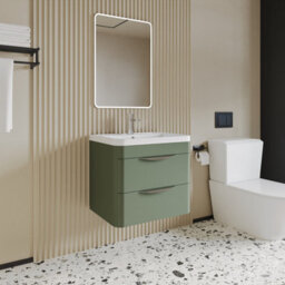 Balterley Aldershawe Contemporary Wall Hung 2 Drawer Bathroom Vanity Unit & Polymarble Basin, Satin Green, 600mm - thumbnail 6