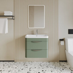 Balterley Aldershawe Contemporary Wall Hung 2 Drawer Bathroom Vanity Unit & Polymarble Basin, Satin Green, 600mm - thumbnail 2