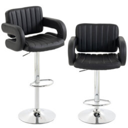 Homcom Bar Stools Adjustable Swivel With Armrest Set Of 2 Black - thumbnail 2