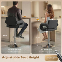 Homcom Bar Stools Adjustable Swivel With Armrest Set Of 2 Black - thumbnail 6