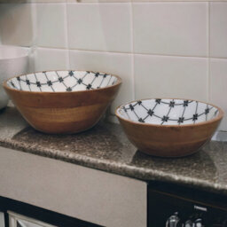 Artisan Furniture Solid Wood 2X Lacquered Flower Bowl Set