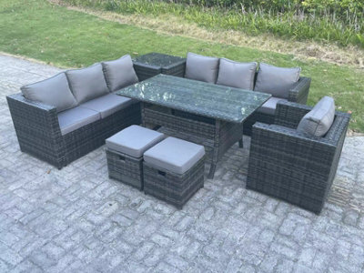 Fimous 9 Seater Outdoor Lounge Sofa Garden Furniture Set Patio Chair Rattan Rectangular Dining Table With Side Table 2 Footstool - image 1