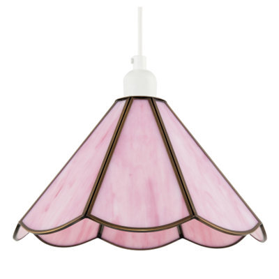 Happy Homewares Classic Soft Blush Pink Tiffany Glass Easy Fit Pendant Lighting Shade - image 1
