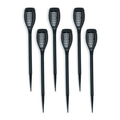 Valuelights Pack Of 6 - Solar Powered Black Spike Lights With Flame Effect, Solar Stake Light For Outdoor Garden Path - image 1