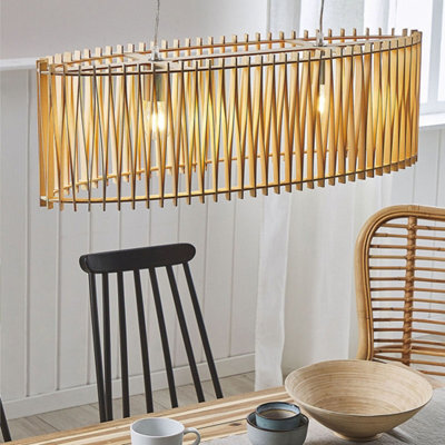 Beliani Boho Light-Brown Mdf Pendant Lamp With Two Bulbs, Matt Finish, W80 X D25 X H124 Cm - image 1